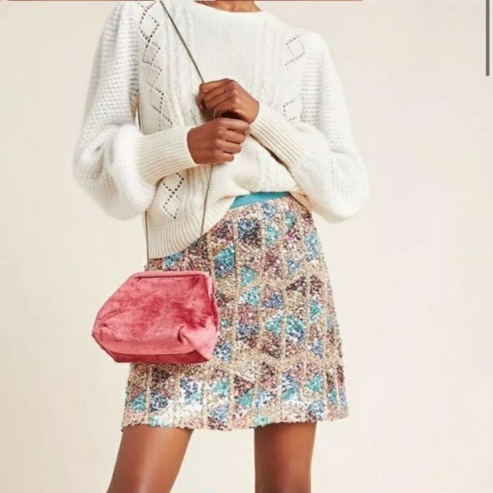 Anthropologie Maeve Zig-Zag Sequined Mini Skirt NEW NWT